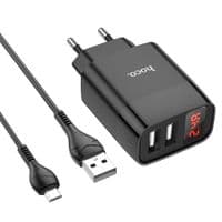 Набор СЗУ 110-240V HOCO C86A+ кабель Micro, 2xUSB, 2.4A, кабель 1м, Black, Box