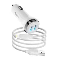 Набор АЗУ 12-24V HOCO Z40+ кабель Lighting, 2xUSB, 2.4A, кабель 1м, White, Box