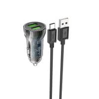 Набор АЗУ 12-24V HOCO Z47 кабель Type-C, 2xUSB 3.0, 2.4A, кабель 1м, Black, Box
