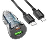 Набор АЗУ 12-24V HOCO Z47A+ кабель Type-C, USB 3.0+USB-C, 3A, кабель 1м, Black, Box