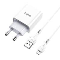 Набор СЗУ 110-240V HOCO C81A 1xUSB+ кабель Micro, 2.1A, кабель 1м, White, Blister