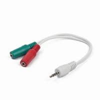 Аудио-кабель Gembird CCA-417W; 3.5 mm 4-pin plug to 3.5 mm stereo + mono microphone sockets 0,2 м, стерео, White
