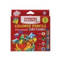 Карандаши цветные Maxi Multi-Talented 3 в 1, 6 цветов с чинкой, круглые (MX15171)