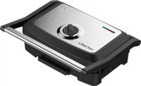 Електрогриль Liberton LPG-1400, Inox/Black, 1500W, закритий (двосторонній), індикатор готовності їжі, регульований контроль температури, відкривання на 180град, розмір пластини 28х17см, антипригарне покриття, піддон для жиру