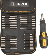 Биты TOPEX, набор 26шт, 1/4", битодержатель, торцевые головки 6шт, SL, PH, PZ, T, CrV