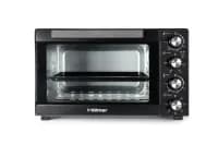 Электродуховка Holmer HEO-083CR, Black, 1800W, 38л, 3 уровня, конвекция, вертел, раздельная регулировка температуры, таймер, 70-250°С, противень с антипргарным покрытием, решетка гриль, ручка, фиксация открытого положения дверцы