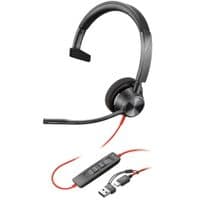 Компьютерная гарнитура моно On-ear Poly Blackwire 3310-M, USB-A, USB-C, однонаправленный, Microsoft Teams, черный