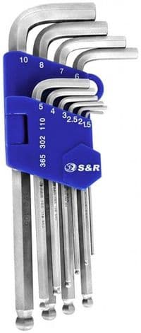 Набір ключів шестигранних S&R CR-V подовжених із шарніром 1,5-10 мм 10 шт (365302110)