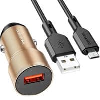 Автомобильное зарядное устройство BOROFONE BZ19A Wisdom single port QC3.0 car charger set(Micro) 18W Gold