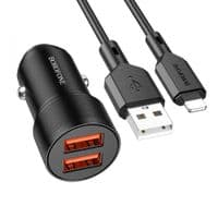 Автомобильное зарядное устройство BOROFONE BZ19 Wisdom dual port car charger set(iP) Black
