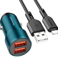 Автомобильное зарядное устройство BOROFONE BZ19 Wisdom dual port car charger set(iP) Sapphire Blue