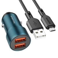 Автомобильное зарядное устройство BOROFONE BZ19 Wisdom dual port car charger set(Micro) Sapphire Blue