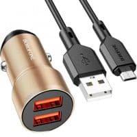 Автомобільний зарядний пристрій BOROFONE BZ19 Wisdom dual port car charger set(Micro) Gold