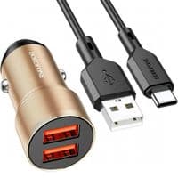 Автомобільний зарядний пристрій BOROFONE BZ19 Wisdom dual port car charger set(Type-C) Gold