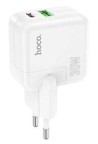 Зарядний пристрій Hoco C111A Lucky, dual-port PD30W + QC3.0, White