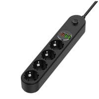 Фільтр мережевий 2 м ColorWay, Black, 4 x євророзетки, 1xType-C (45 Вт, PD3.0), 1xUSB (30 Вт, QC3.0), 2xUSB (12 Вт), дріт з міді (до 2500 Вт), 10A (CW-CHE44PDB)