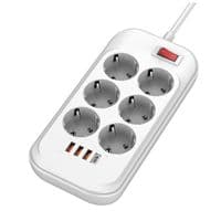 Фільтр мережевий 2 м ColorWay, White, 6 x євророзетки, 1xType-C (20 Вт, PD3.0), 3xUSB (18 Вт, QC3.0), дріт з міді (до 2500 Вт), 10A (CW-CHE64PDW)