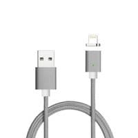Магнітний кабель USB 2.0 / Lighting, 1m, 2А, індикатор заряду, тканинне обплетення, знімач, Gray, Blister ( під наконечник 8752 )