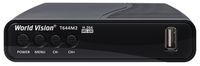 TV-тюнер наружный автономный World Vision T644M2 FM, Black, H.264, AC3. DolbyDigital, DVB-T2/T/C, FM тюнер, IPTV, DLNA, Stalker, кнопки, без дисплея, 2хUSB, встроенный блок питания, CPU-GX6705 единое программное обеспечение совместимо с линейкой Т644xx и Т64