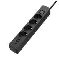 Фильтр сетевой 5 м ColorWay, Black, 4 x евророзетка, 1xType-C (20 Вт, PD3.0), 2xUSB (18 Вт, QC3.0), проволока из меди (до 2300 Вт), 10A (CW-CHE435PDB)