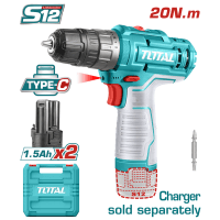 Шуруповерт TOTAL TDLI12202 12В, Li-Ion, 2ак.,сумісність з Type-C, без ЗП