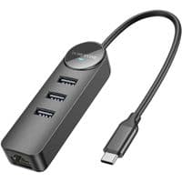 USB HUB Borofone DH6 100 Mbps Ethernet (Type-C to USB2.0*3+RJ45) 0.2m Black