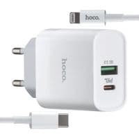 Сетевое зарядное устройство HOCO C80A Plus Rapido PD20W+QC3.0 charger set(C to iP) White