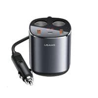 АЗУ Usams US-CC151 C28 245W 2A+C 3 Ports + Dual Cigarette Lighters Digital Display Fast Car Charger Grey