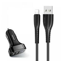 АЗУ Usams Travel Car Charger Kit King Tu Series(U35 IP Cable 1M + C13 Dual USB Car Charger) Black