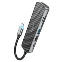 Кабель-переходник HOCO HB24 Easy display Type-C multifunction adapter(HDTV+USB3.0+USB2.0+SD+TF+PD) Metal Gray