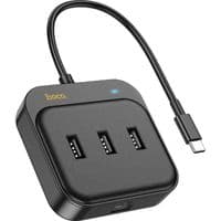 Хаб HOCO HB35 Easy link 4-in-1 100 Mbps Ethernet Adapter(Type-C to USB2.0*3+RJ45)(L=0.2M) Black