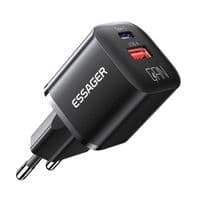 Сетевое зарядное устройство Essager Camber 20W GaN travel Phone Charger A+C EU  black (ECTAC-HMB01-P)