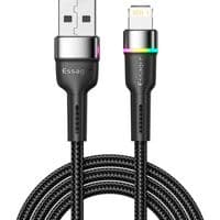 Кабель Essager Colorful LED USB Cable Fast Charging 2.4A USB-A to Lightning 2m black (EXCL-XCDA01)