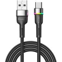 Кабель Essager Colorful LED USB Cable Fast Charging 3A USB-A to Type C 2m black (EXCT-XCDA01)