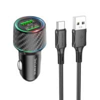 Автомобильное зарядное устройство BOROFONE BZ21A Brilliant 36W dual port QC3.0 car charger set(Type-C) Black