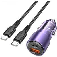 Автомобильное зарядное устройство BOROFONE BZ20A Smart 83W dual port PD65W+QC3.0 car charger set(C to C) Transparent Purple