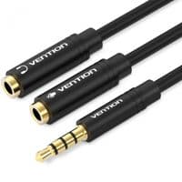 Переходник аудио Jack 3.5mm 4pin M -> 2X 3.5mm F (микрофон + наушники) черный Vention