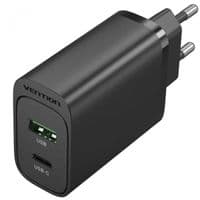 Зарядное устройство 2xUSB 38W (USB-C+USB-A) PD+QC3.0 черный Vention