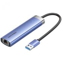 Док-станция USB3.0 --> USB 3.0x3/RJ45/USB-C Hub Blue Aluminum Alloy 5-in-1 Vention