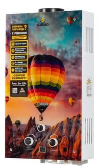 Газова колонка Sabio GP-aerostat JSD20-AG212, проточний, настінний, природний газ, 20 кВт, 10 л/хв, розпалювання від 2 батарейок D, дисплей, захист за відсутності запалу, захист від неповного згоряння, газ контроль, автозапалення 59x34х15см
