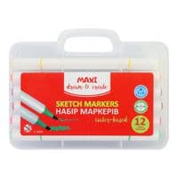 Художественный маркер Maxi набор скетч-маркеров двухсторонних, 12 цветов на водной основе (MX15253)
