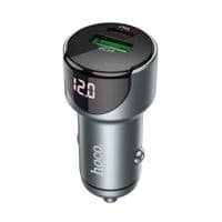 Автомобильное зарядное устройство HOCO Z42 Light road dual port digital display PD20W+QC3.0 car charger Metal Gray