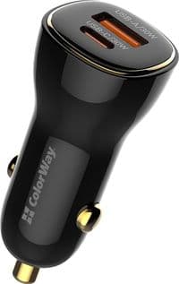 Автомобильное зарядное устройство для ColorWay, Black, 60 Вт, 1xType-C (30 Вт), 1xUSB (30 Вт), Auto ID (CW-CHA046PD-BK)