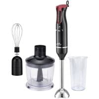 Блендер Monte MT-1905, Black/Red, 700W, занурювальний, 2 швидкості, мірний стакан 600 мл з кришкою, чаша подрібнювач 500 мл, ножка з нержавіючої сталі, вінчик