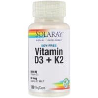 Витамин Solaray Витамин D3+K2, Soy-Free Vitamin D3+K2, 120 вегетарианск (SOR-57445)