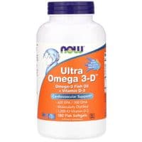 Жирные кислоты Now Foods Ультра Омега 3 и Витамин D, Ultra Omega 3-D, 180 гелевых капс (NOW-01664)