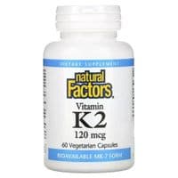 Витамин Natural Factors Витамин К2, 120 мкг, Vitamin K2, 60 вегетарианских капсул (NFS-01294)