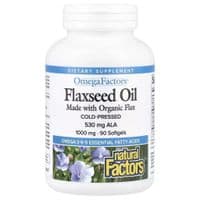 Травы Natural Factors Льняное масло, 1000 мг, OmegaFactors, Flaxseed Oil, 90 гелевых капсул (NFS-02210)