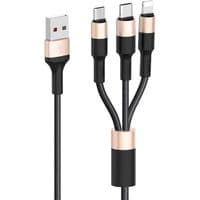 Кабель HOCO X26 USB to iP+Type-C+Micro 2A, 1m, nylon, aluminum connectors Black+Gold