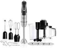 Блендер Liberton LHB-0312, Black/Inox, 1200W, погружной, плавный рег скорости, венчик, мерный стакан 600мл, мультиизмельчитель 1,75л, 4 диска, крюк для теста, насадка для пюре, насадка-миксер, вспенитель молока